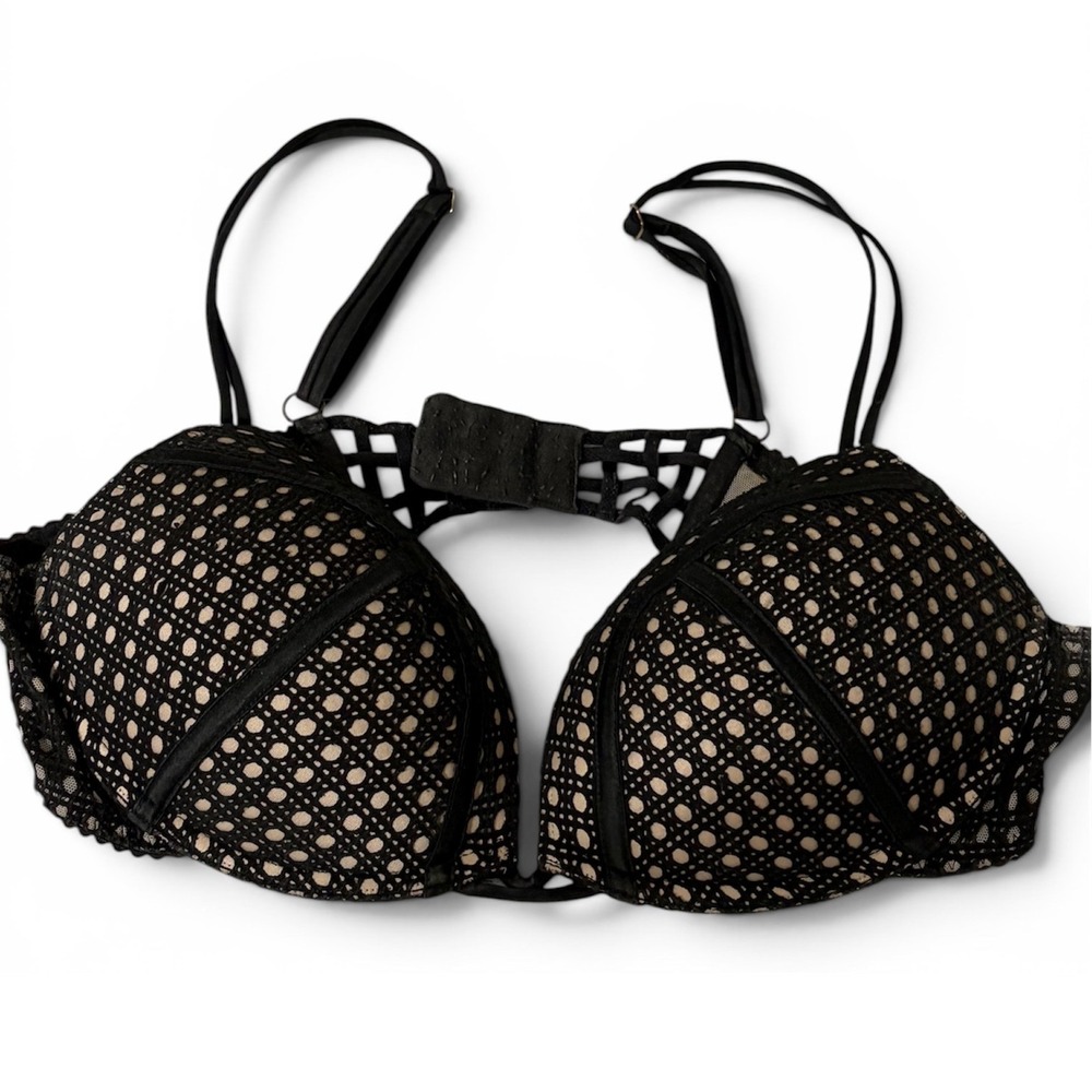 Victoria's Secret Push Up Bra 38B Black Lace Cage Back Women Very Sexy Excellent